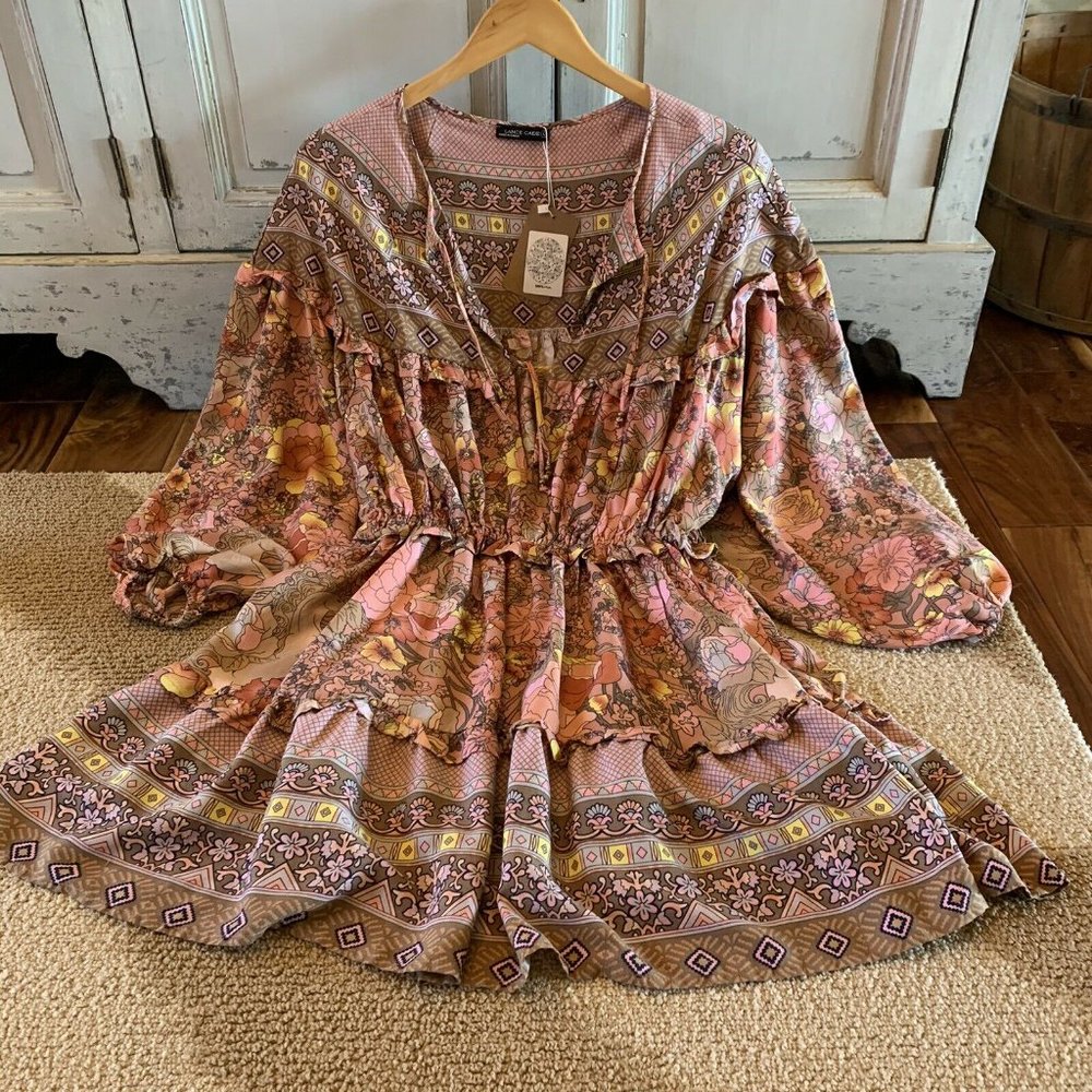 New Boho Summer Floral Country Western Dress - Picture 6 of 8